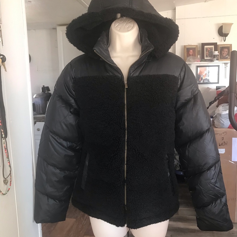 a.n.a Black Hooded Puff Jacket